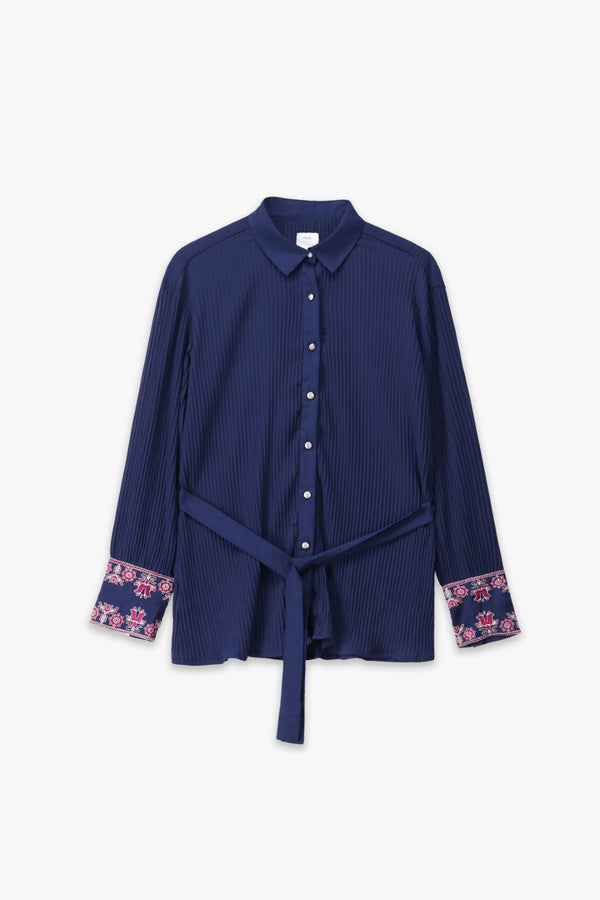 Embroidered Pleated Shirt