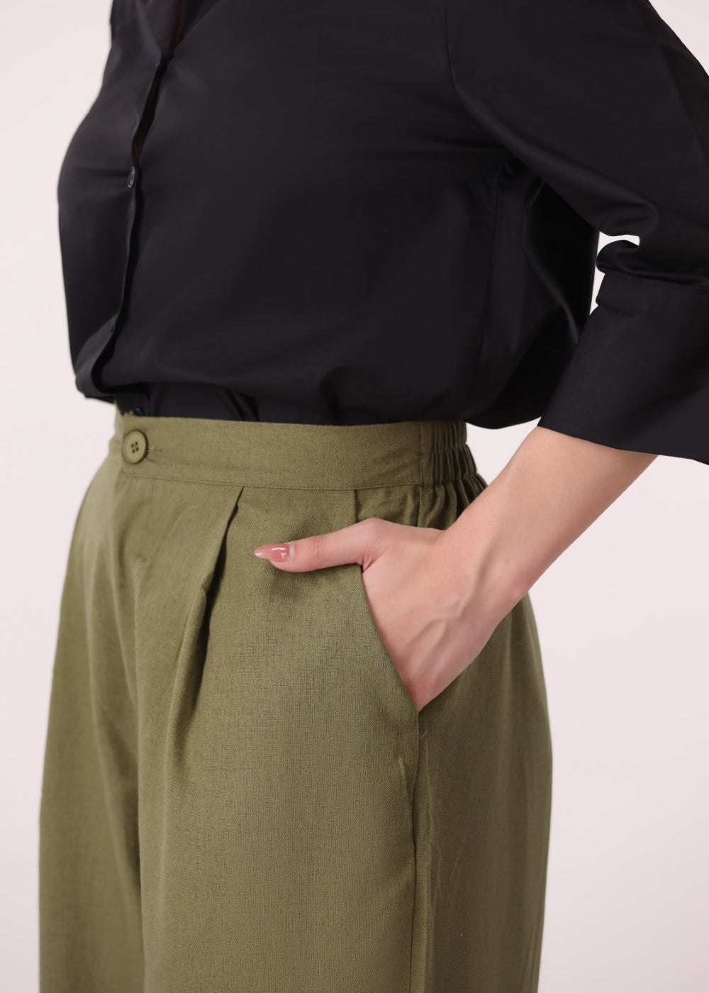 Olive Green Wide-Leg Pants