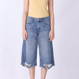 Distressed Wide-Leg Denim Jorts