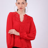 Lace Spliced Lantern Sleeve Top