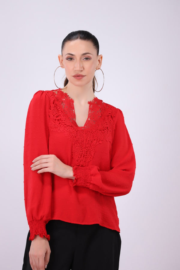 Lace Spliced Lantern Sleeve Top