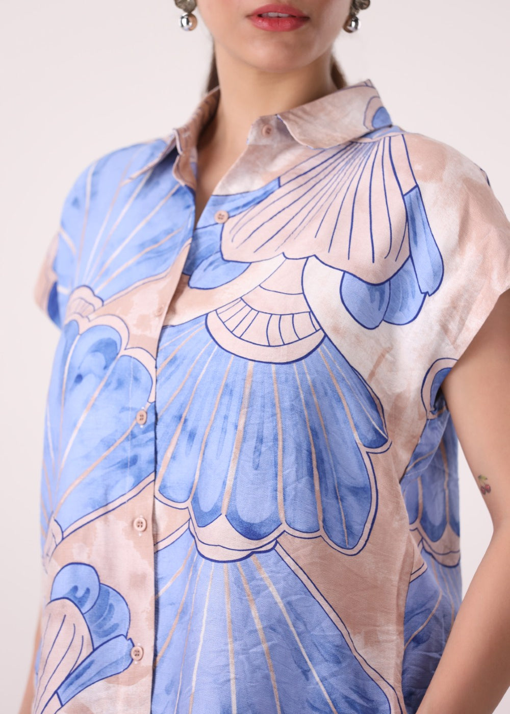 Cap Sleeve Printed Shirt
