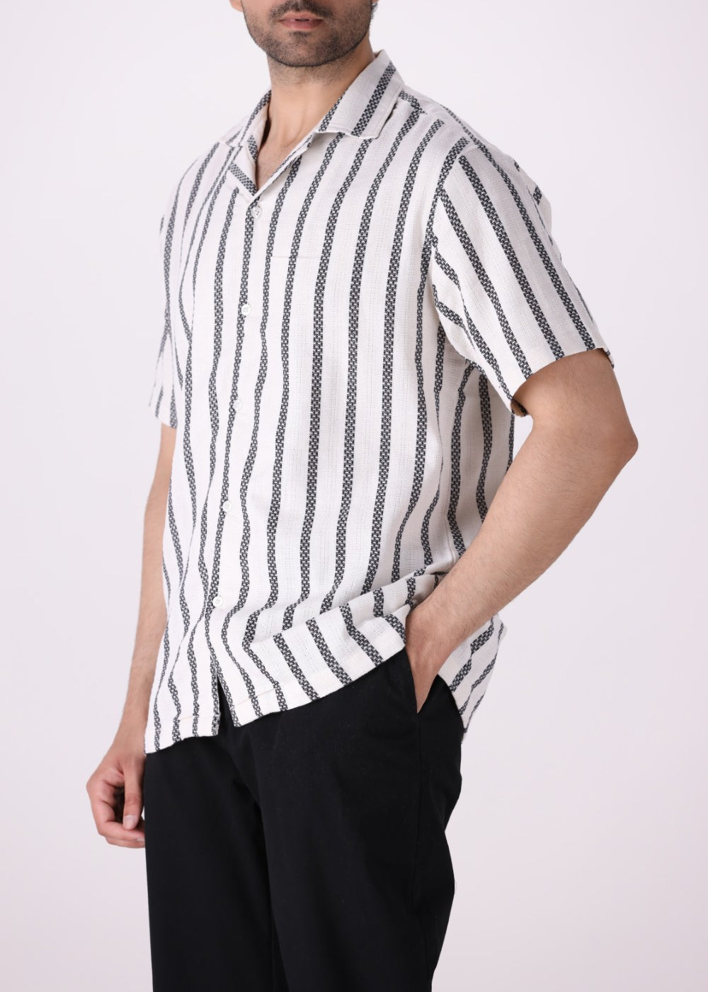 Striped Camp Collar Shirt
