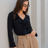 Midnight Cascading Ruffle Blouse