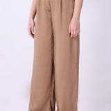 The Bronze Liquid-Satin Wide-Leg Trouser