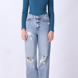 Distressed Straight Jeans
