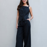 Pinstripe Belted Wide Pants