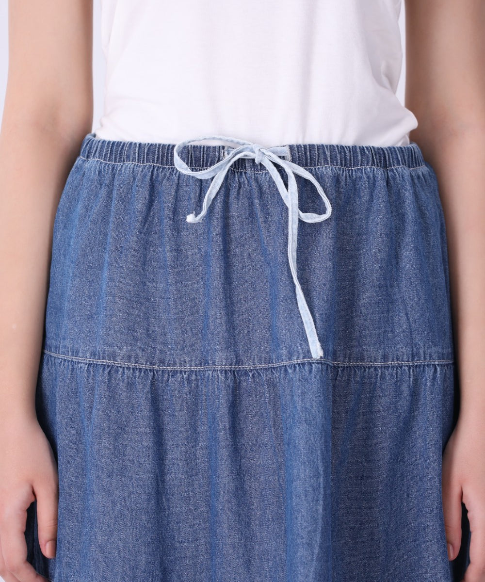 Tiered Chambray Maxi Skirt