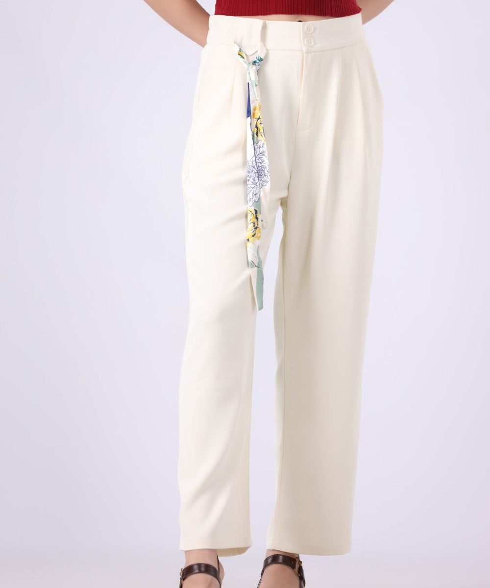 Formal Pants With Scarf Belt Detail