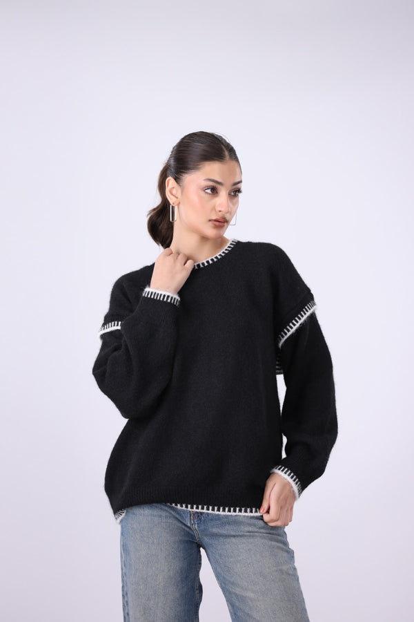 Oversized Contrast Trim Sweater