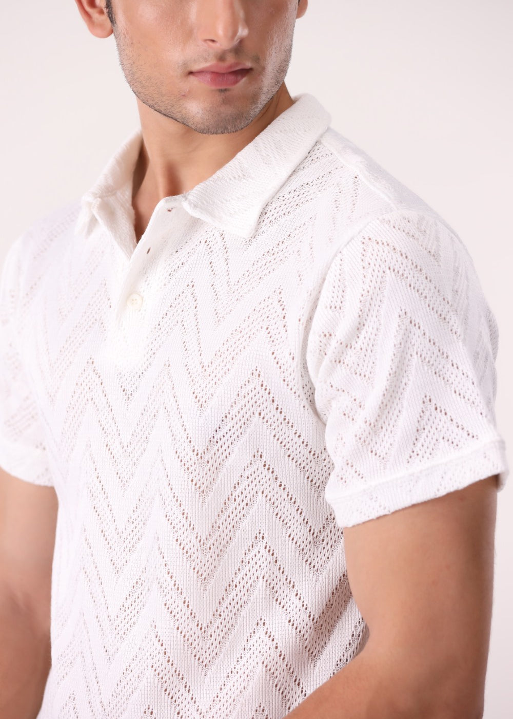 White Knitted Polo Shirt