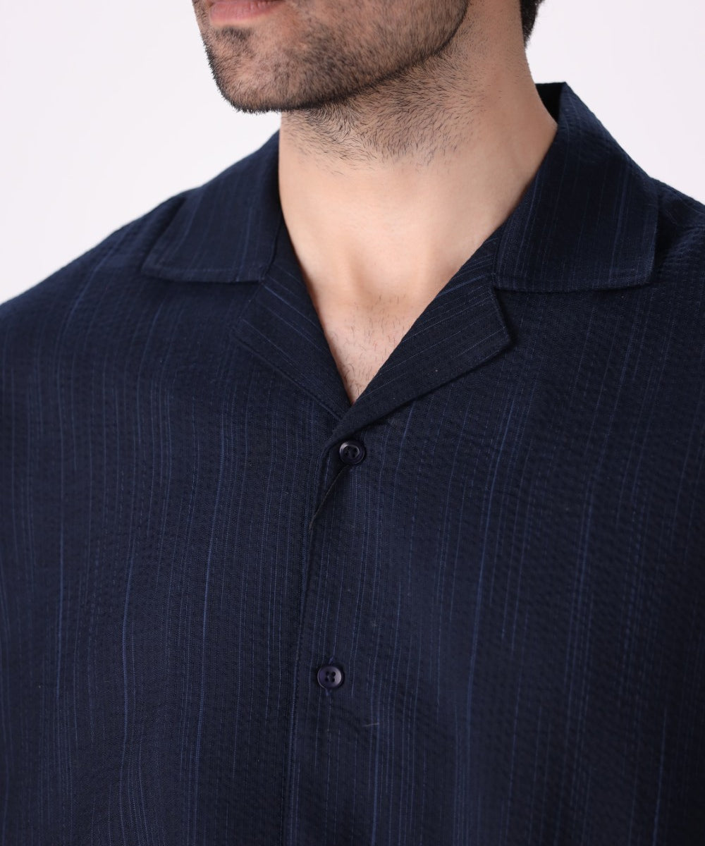 Textured Cuban Collar Short Sleeve Shirt