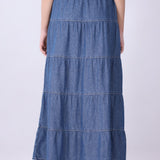 Tiered Chambray Maxi Skirt