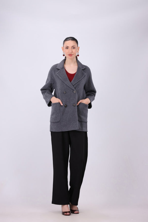 Double Breasted Wool Blend Short Coat
