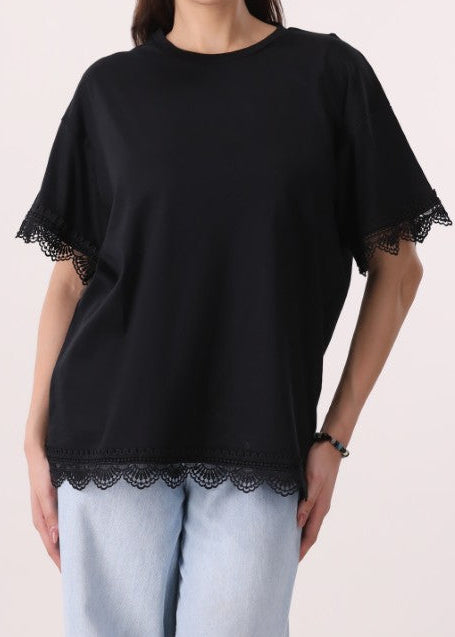 Lace Boxy T-Shirt | Soft Cotton Fabric for All-Day Comfort
