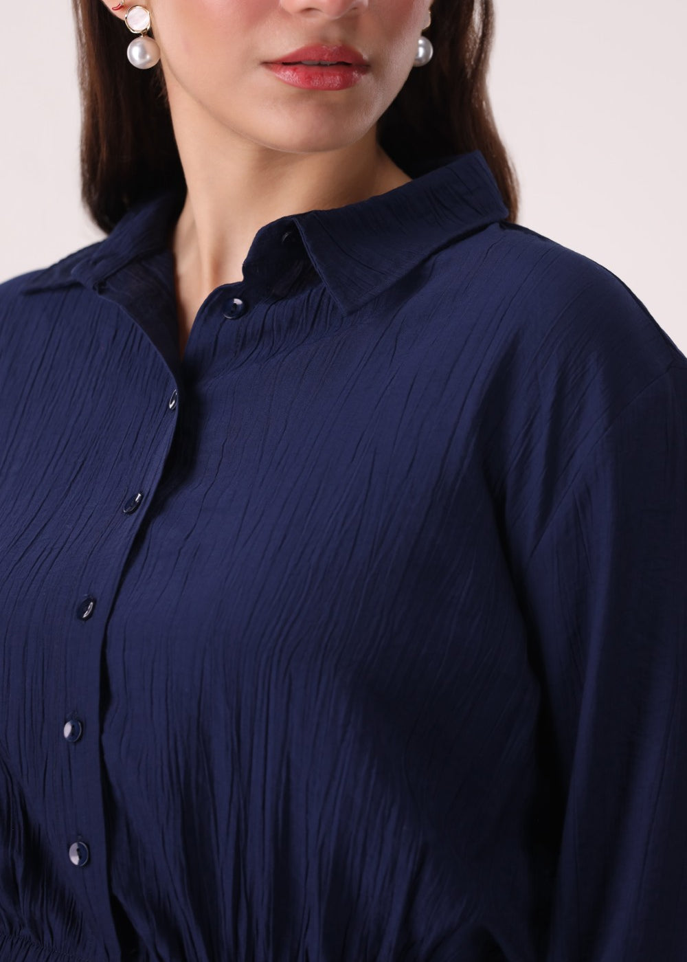 Button Down Elastic Hem Shirt Cord Set