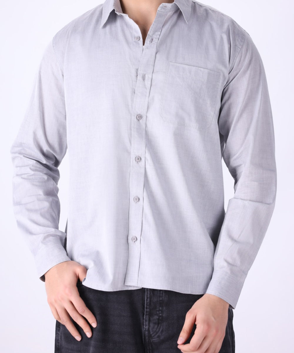 Ash grey regular fit shirt for men, front view

