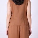 Back view of caramel tailored wrap vest
