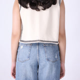 Back view of embroidered ivory vest FUMO