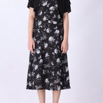 Back view of floral midi dress and bolero set
