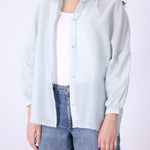 Back view of light blue summer button-down shirt
