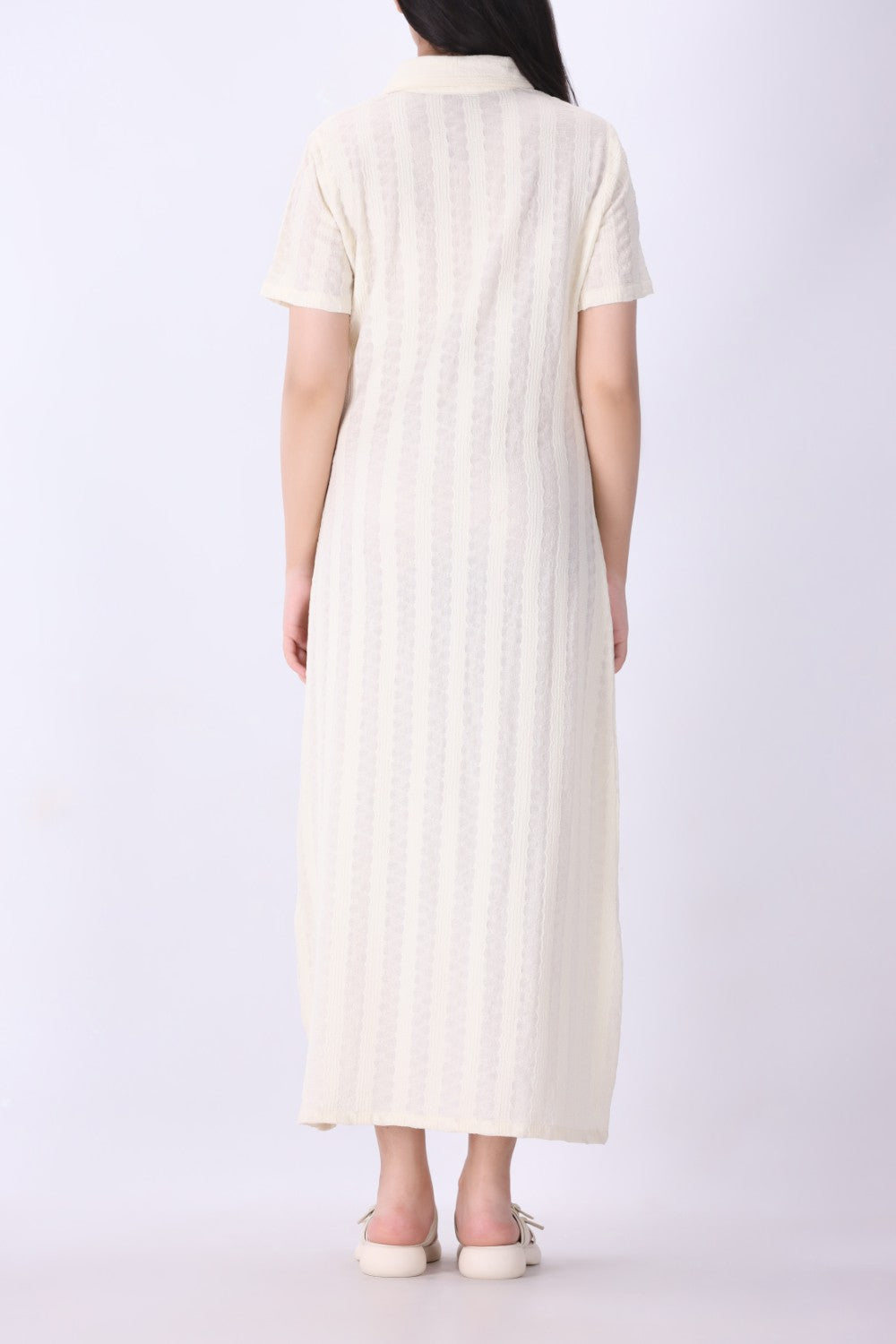 Back view of pointelle knit midi dress
