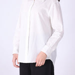 Back view of white pinstripe shirt