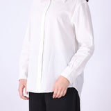Back view of white pinstripe shirt
