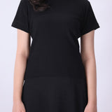 Black ribbed textured t-shirt for women, front view
