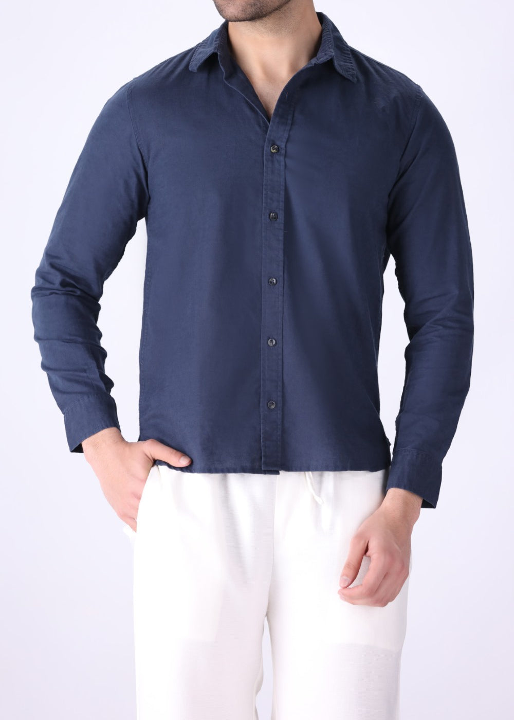 Blue shirt worn with chinos