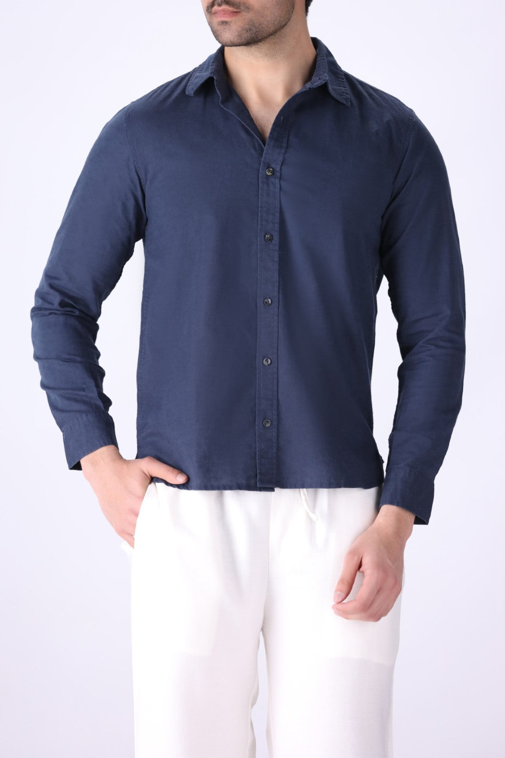 Blue shirt worn with chinos