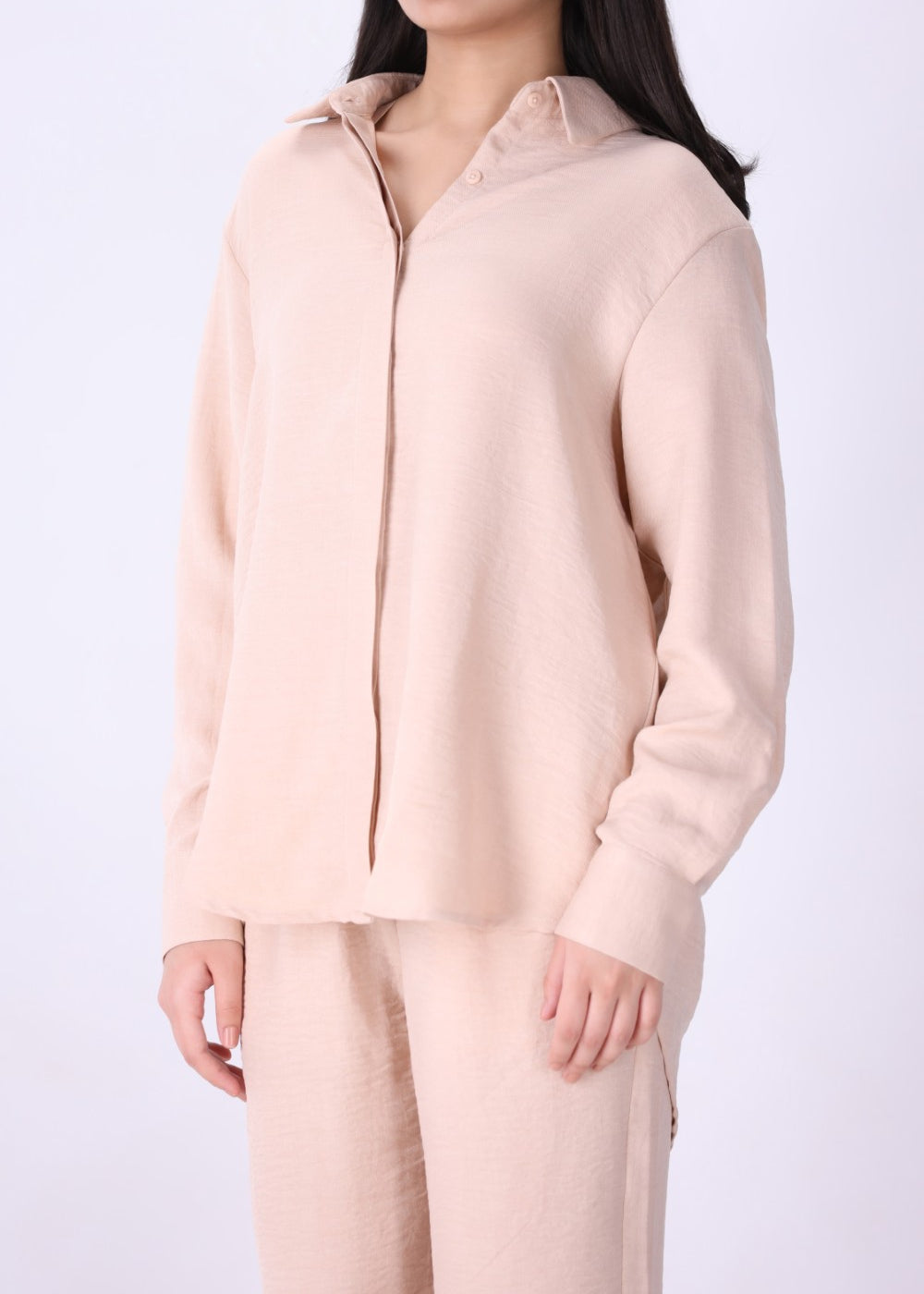 Blush pink long sleeve shirt for women, front view
