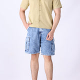 Camp collar shirt styled with tailored shorts
