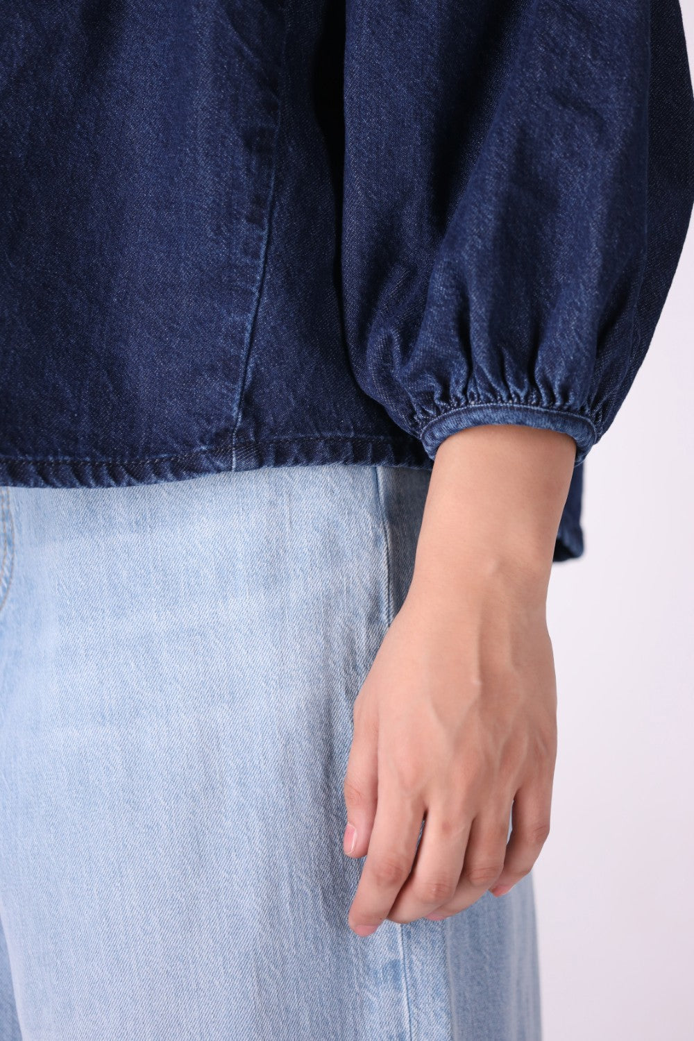 Close-up of 100% cotton denim fabric texture
