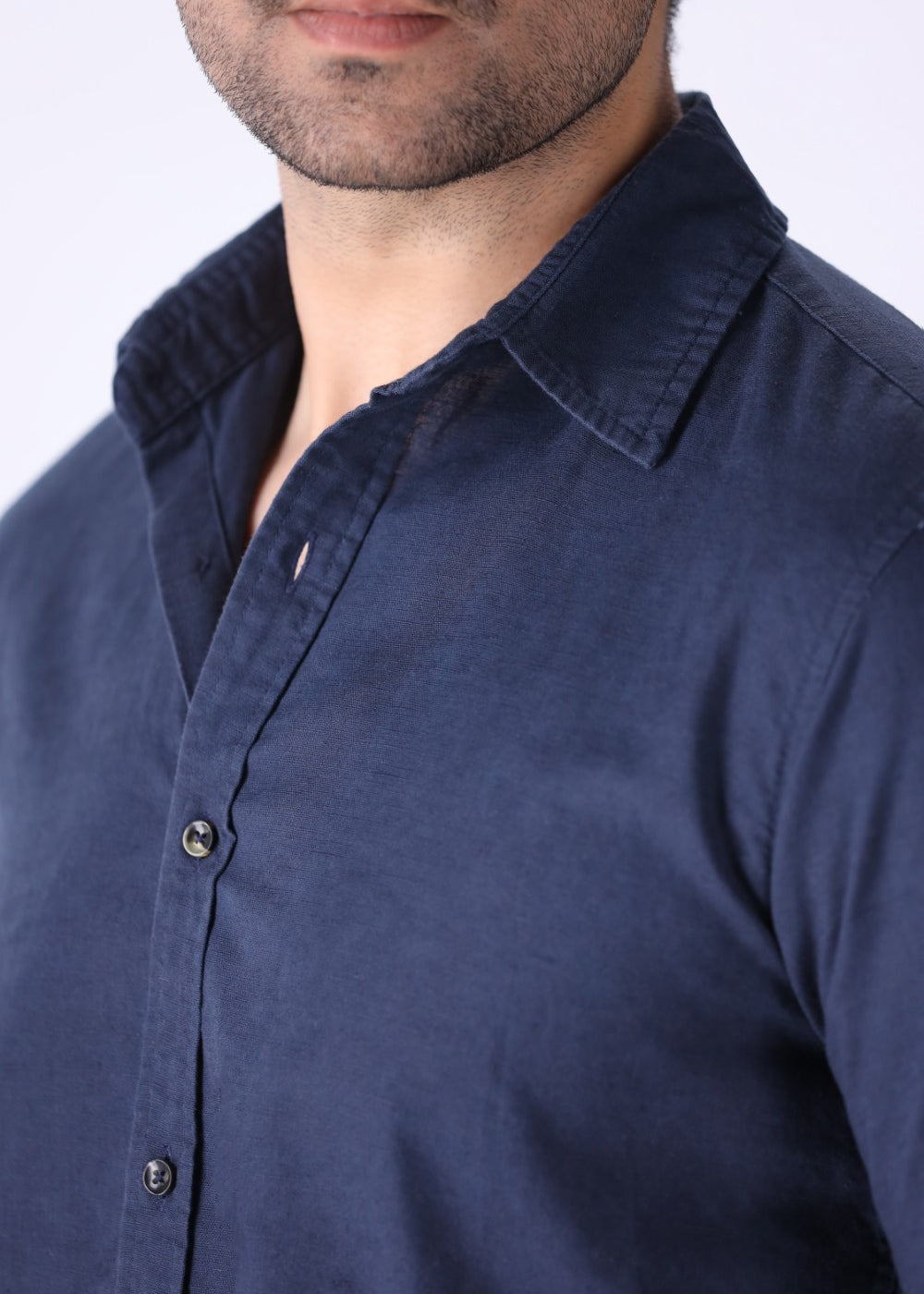 Close-up of cotton blend fabric and collar
