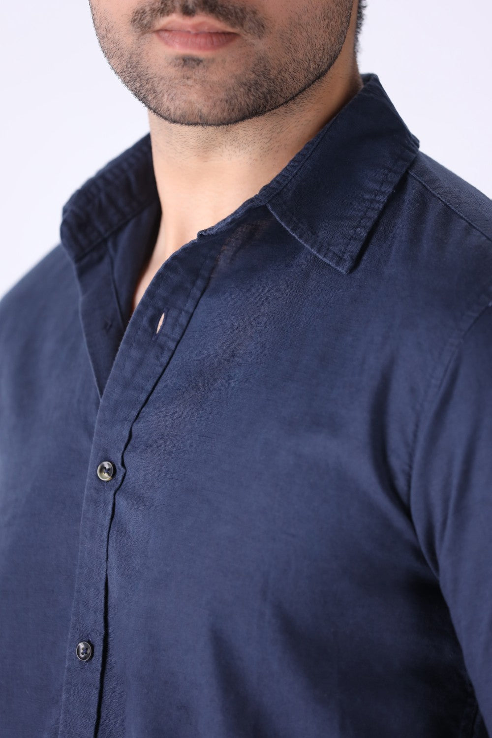 Close-up of cotton blend fabric and collar
