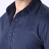 Close-up of cotton blend fabric and collar
