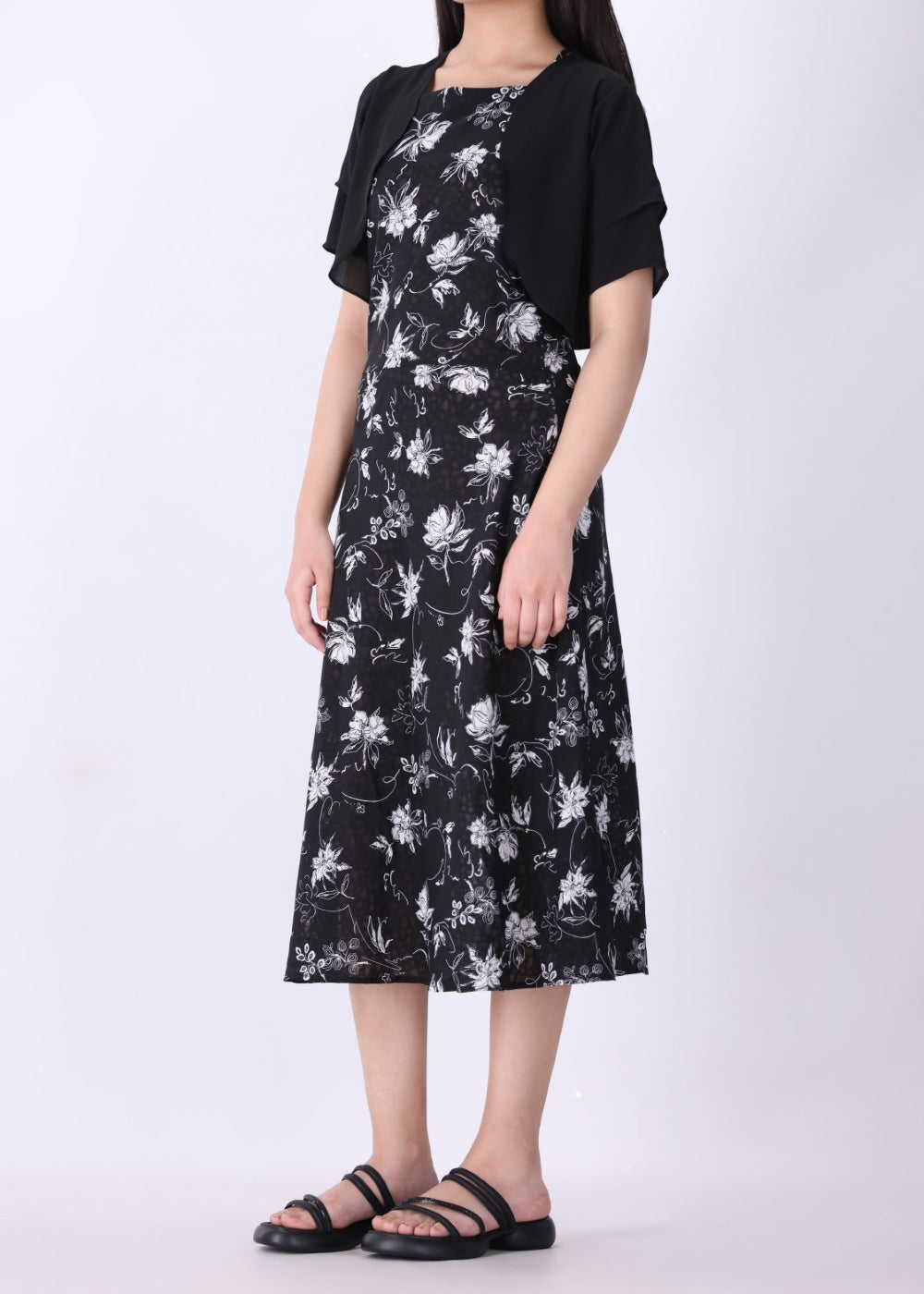 Close-up of high-contrast floral print fabric
