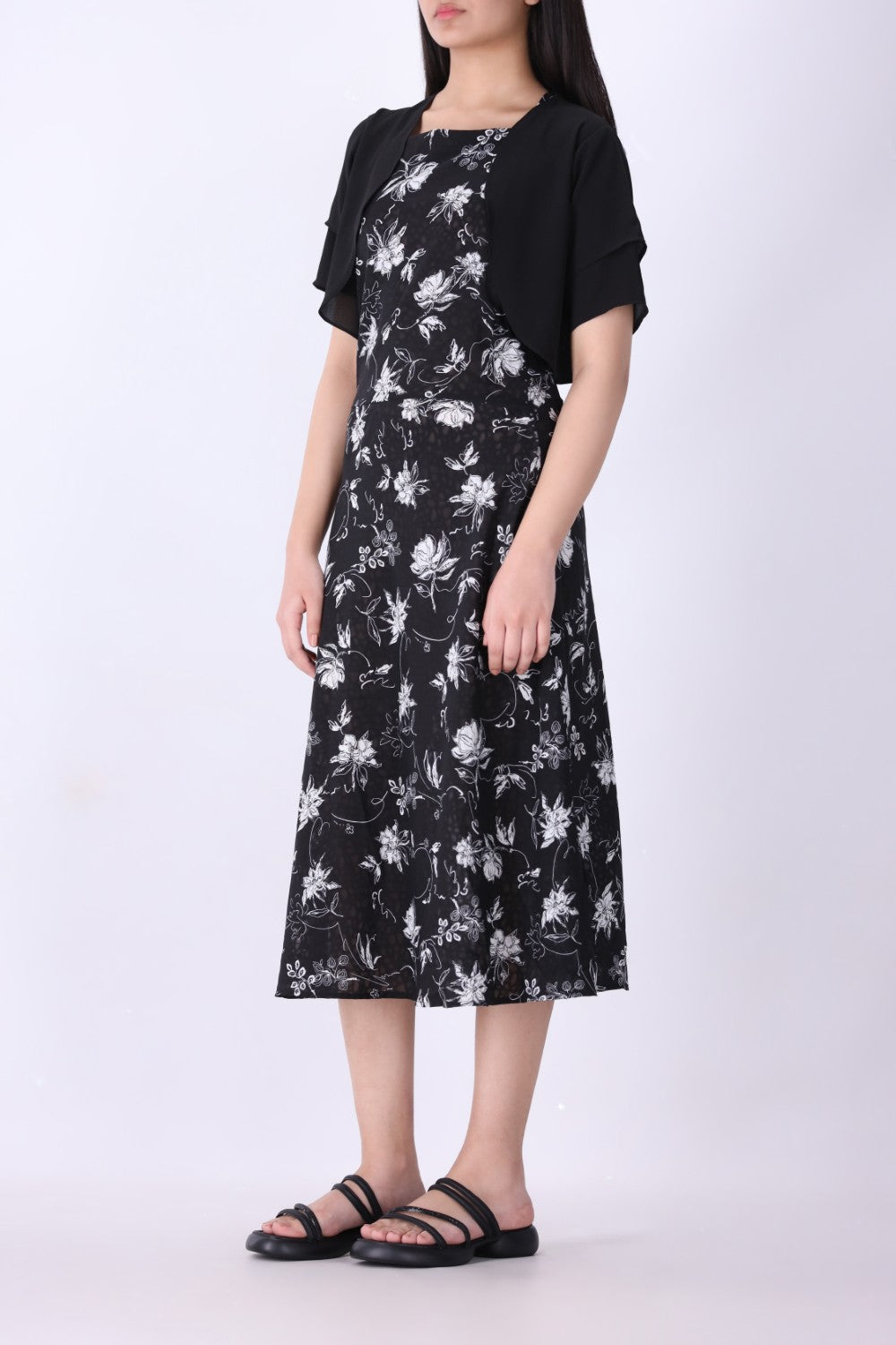 Close-up of high-contrast floral print fabric
