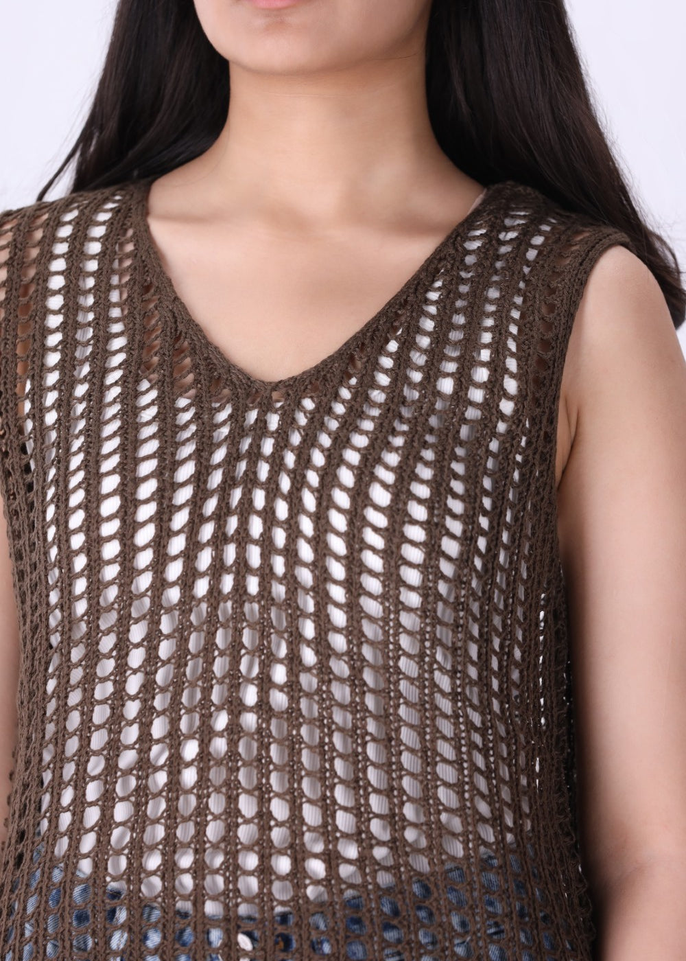 Close-up of open crochet knit texture

