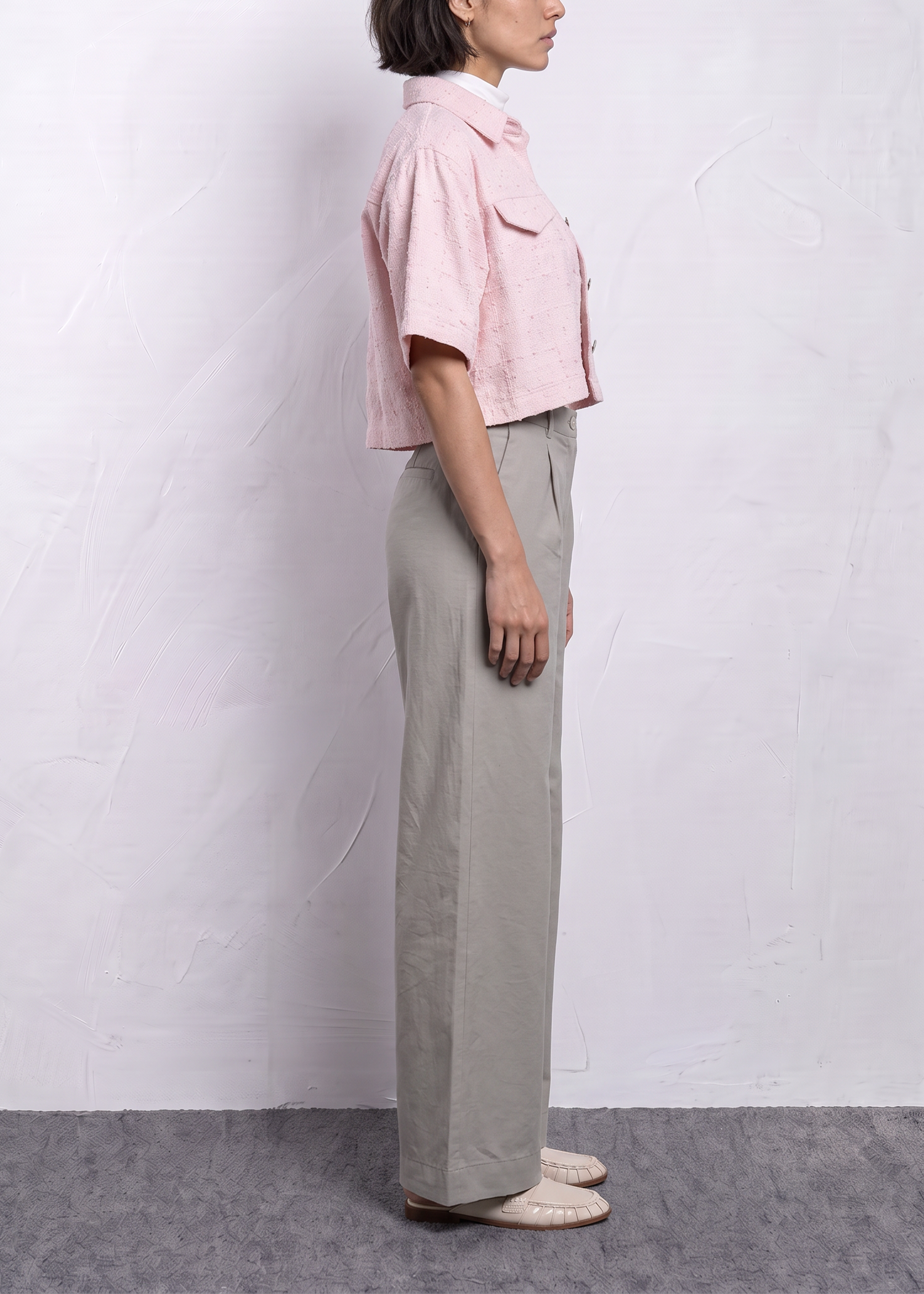 Cropped Buttoned Twill Jacket