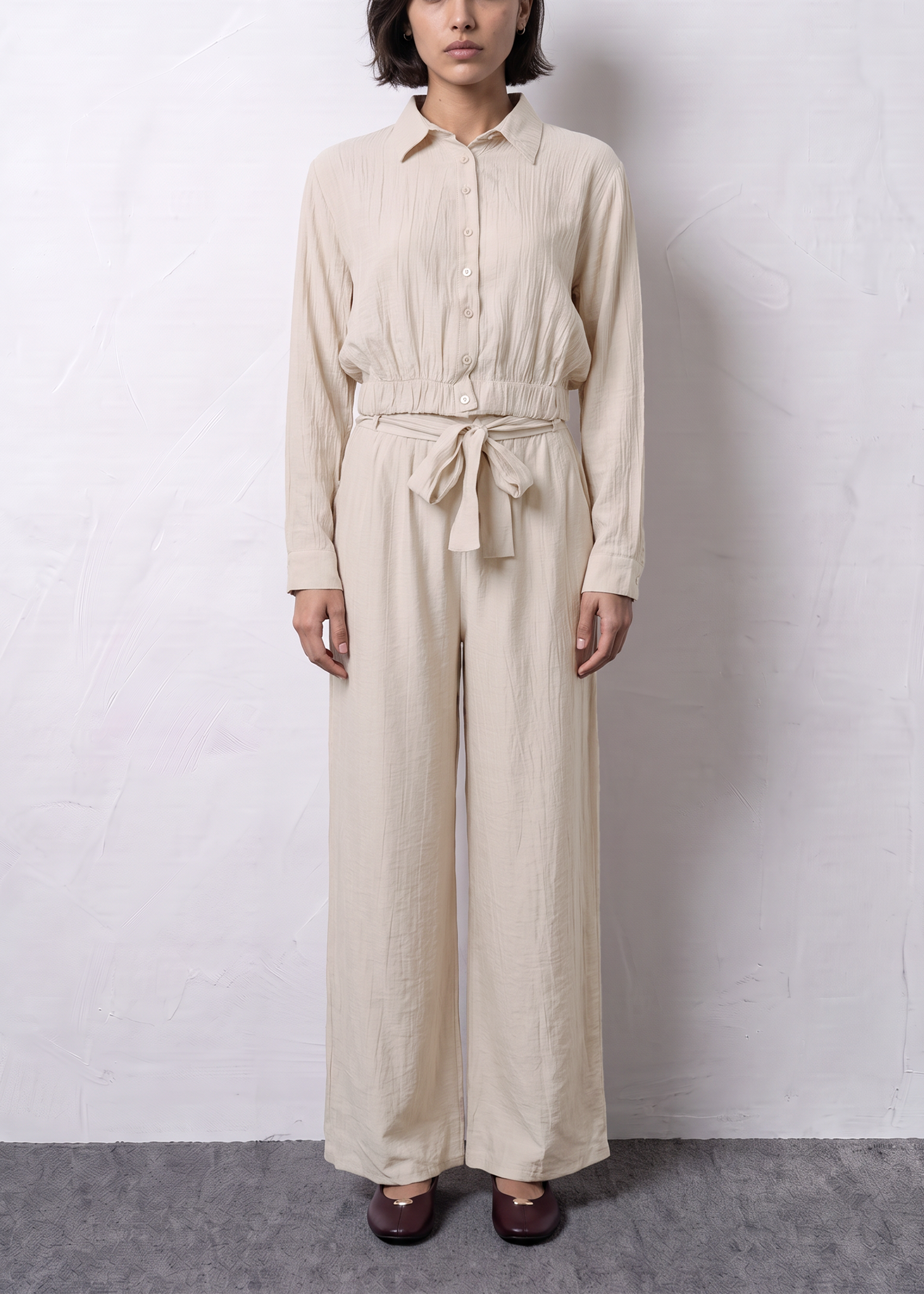 Cropped Elastic-Hem Shirt