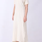 Cream pointelle knit midi dress, front view
