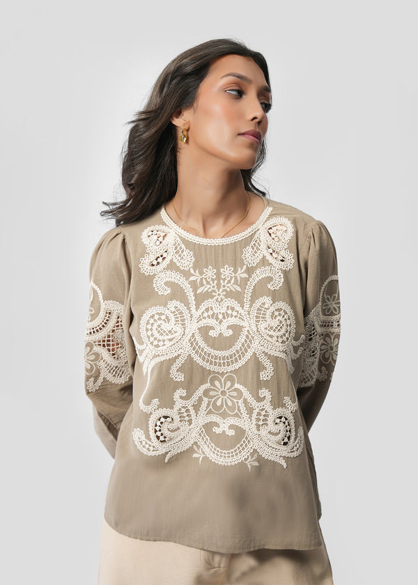 Embroidered Linen Top