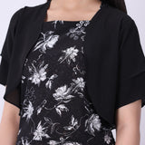 Floral midi dress with black bolero, two piece set

