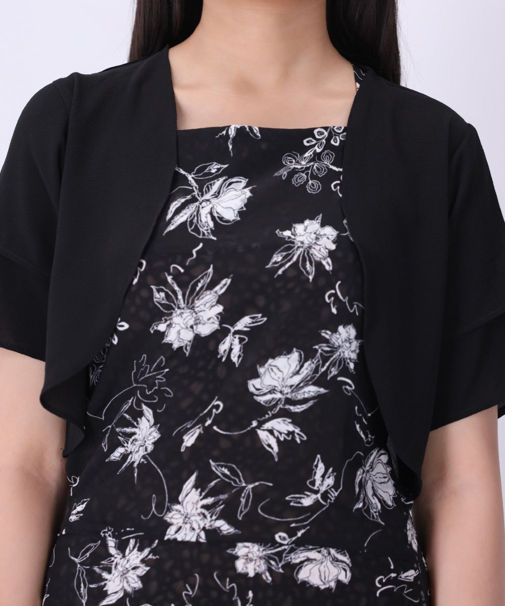 Floral print midi dress worn without the bolero
