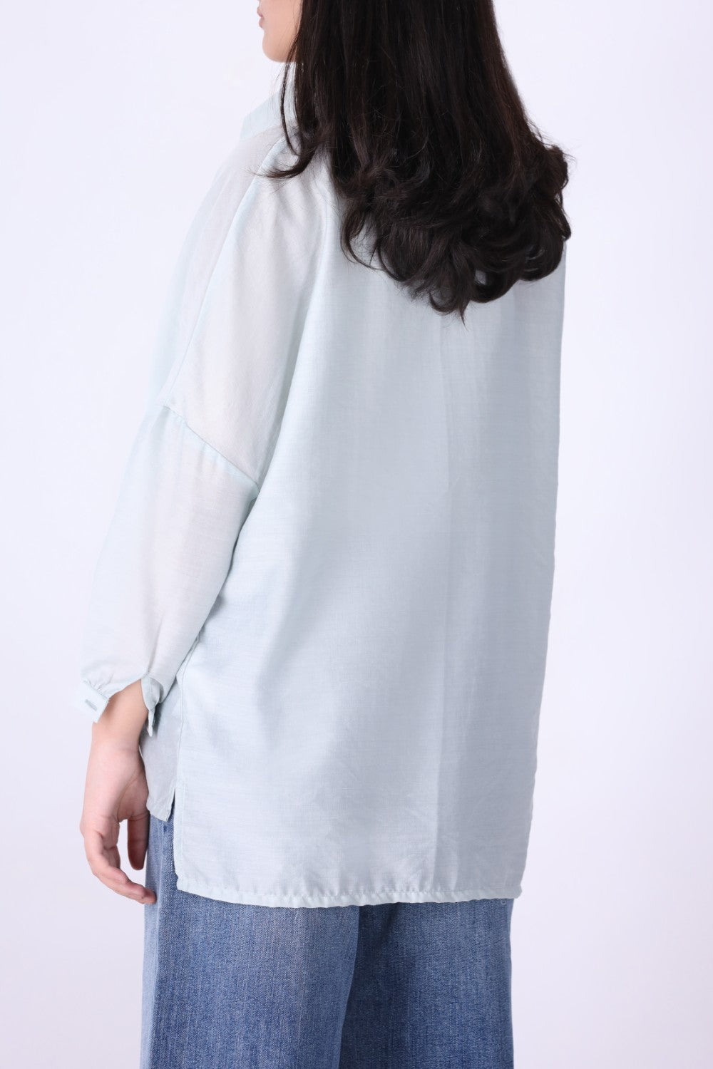 Light blue relaxed summer shirt, front view

