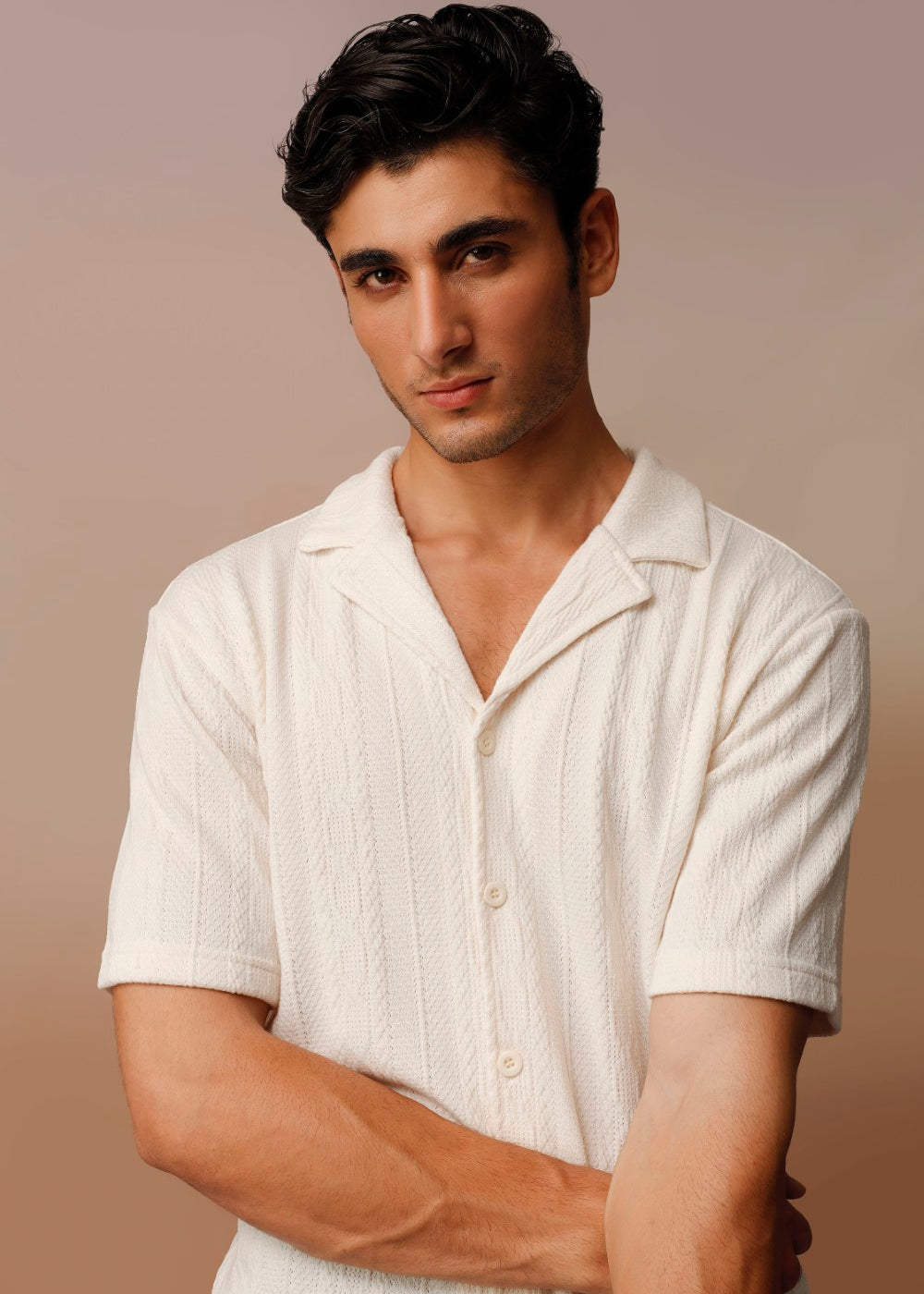 Relaxed Knitted Resort-Collar Shirt