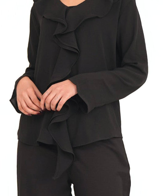 Midnight Cascading Ruffle Blouse