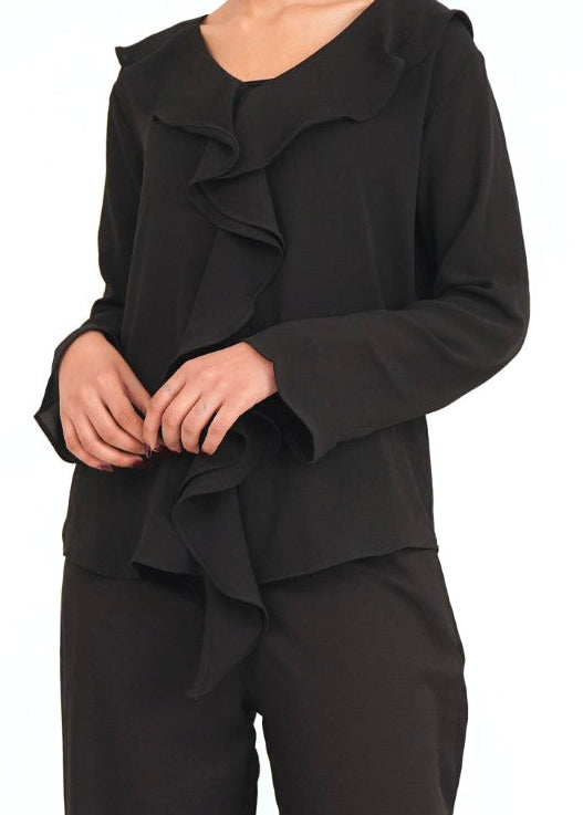 Midnight Cascading Ruffle Blouse | Soft Cotton Fabric for All-Day Comfort